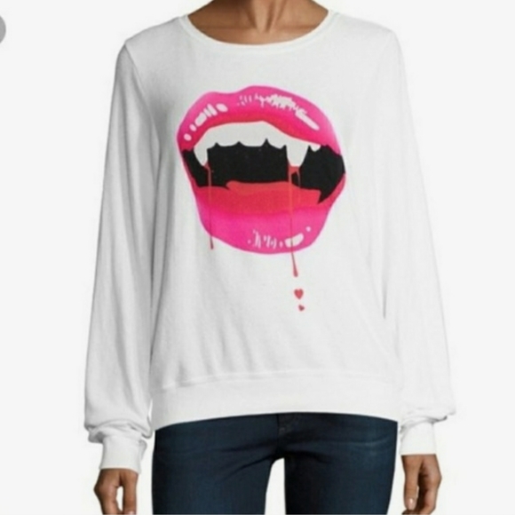 HTF Wildfox Vampire Lips Fangs Jumper Sweater - Picture 1 of 7
